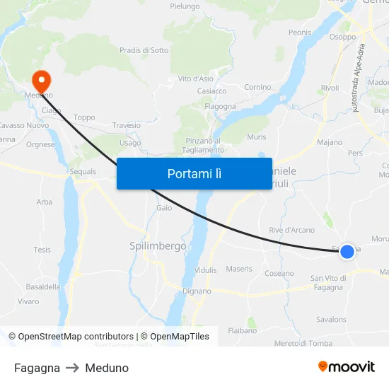 Fagagna to Meduno map