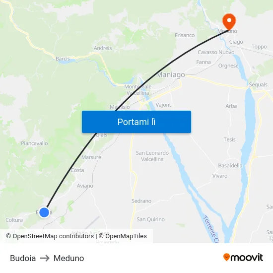 Budoia to Meduno map