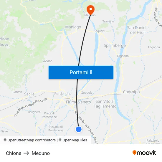 Chions to Meduno map