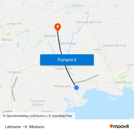 Latisana to Meduno map