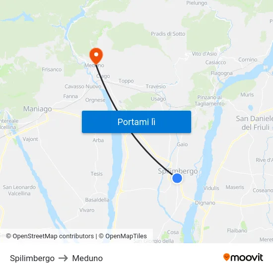 Spilimbergo to Meduno map