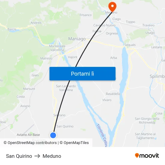 San Quirino to Meduno map