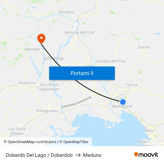 Doberdò Del Lago / Doberdob to Meduno map