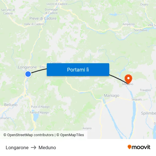 Longarone to Meduno map