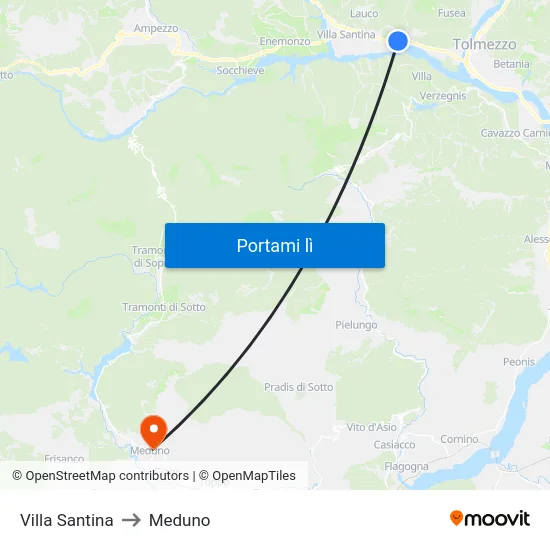 Villa Santina to Meduno map