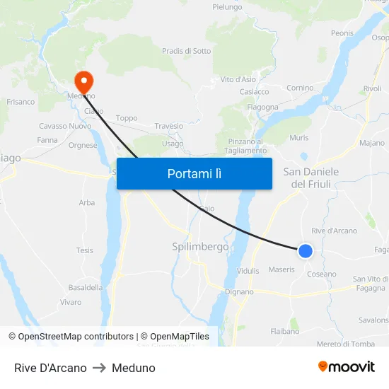 Rive D'Arcano to Meduno map