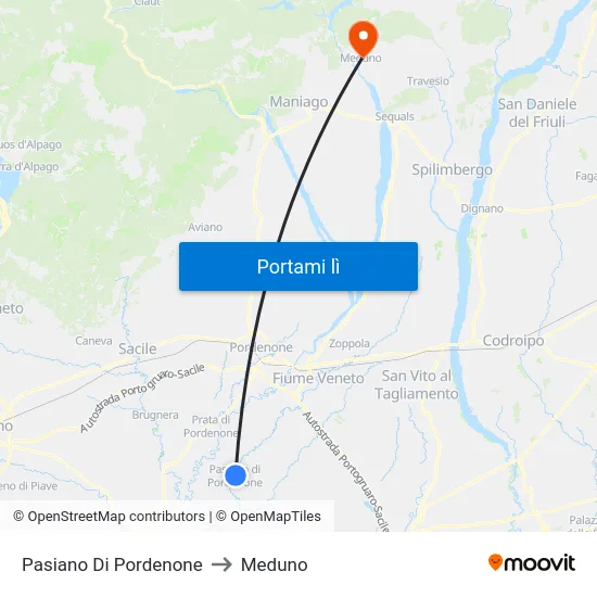 Pasiano Di Pordenone to Meduno map