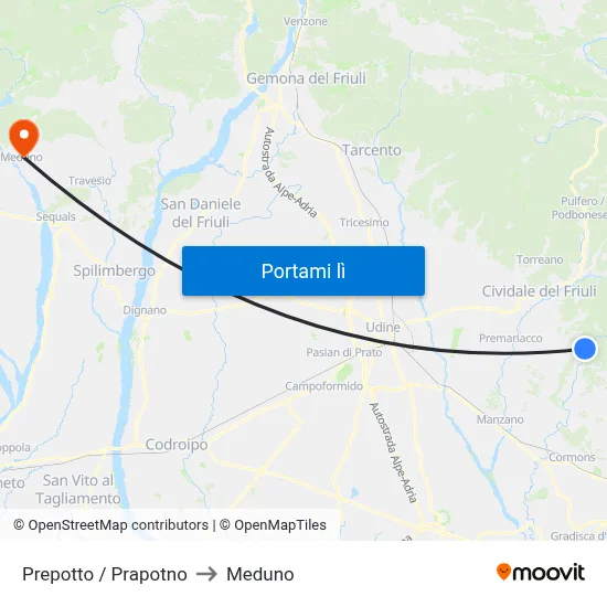 Prepotto / Prapotno to Meduno map