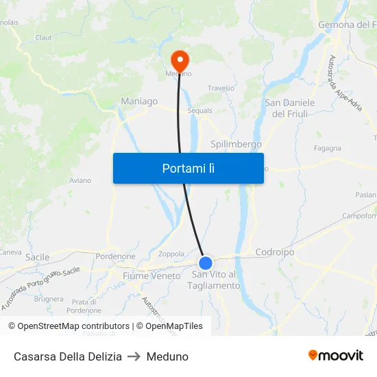 Casarsa Della Delizia to Meduno map