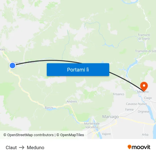 Claut to Meduno map