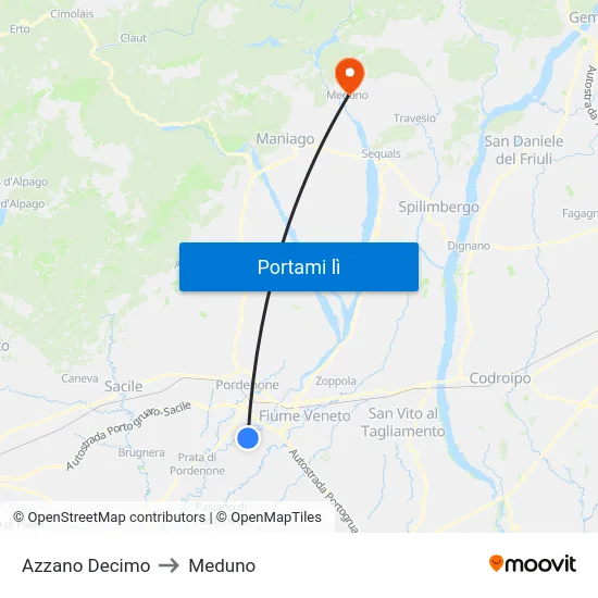 Azzano Decimo to Meduno map