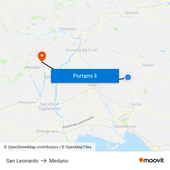 San Leonardo to Meduno map