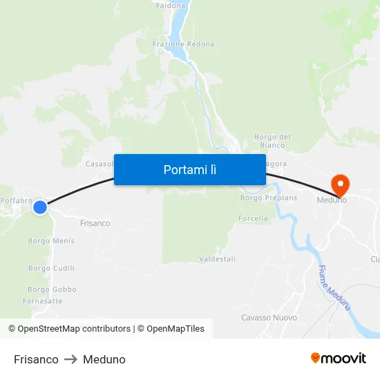 Frisanco to Meduno map