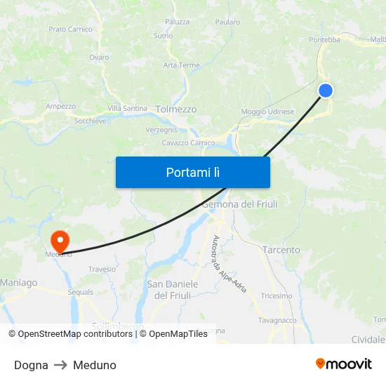 Dogna to Meduno map