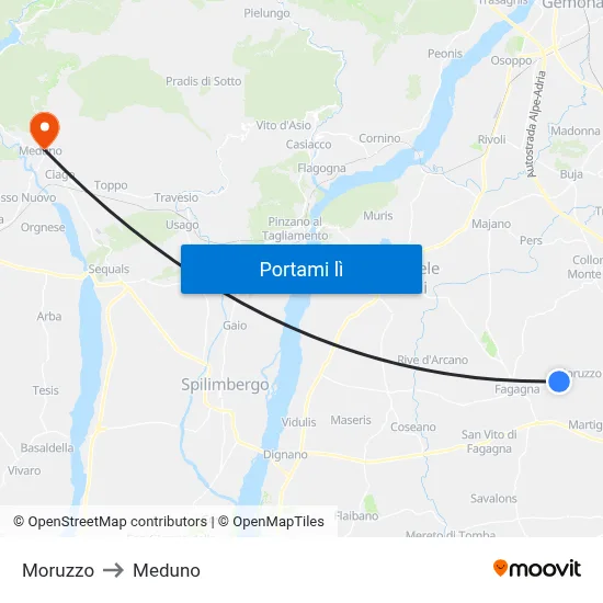 Moruzzo to Meduno map