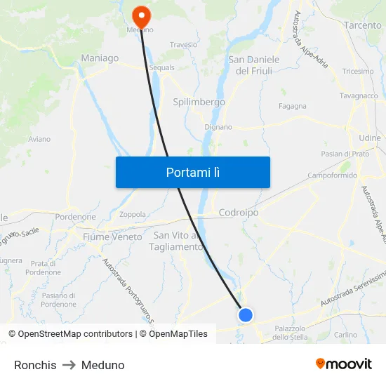 Ronchis to Meduno map