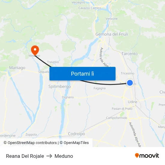 Reana Del Rojale to Meduno map