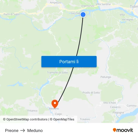 Preone to Meduno map