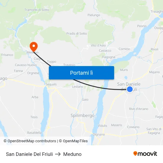 San Daniele Del Friuli to Meduno map