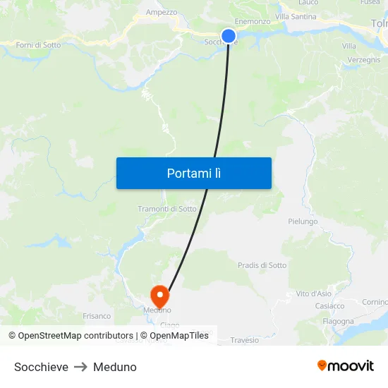 Socchieve to Meduno map
