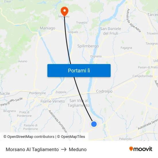 Morsano Al Tagliamento to Meduno map