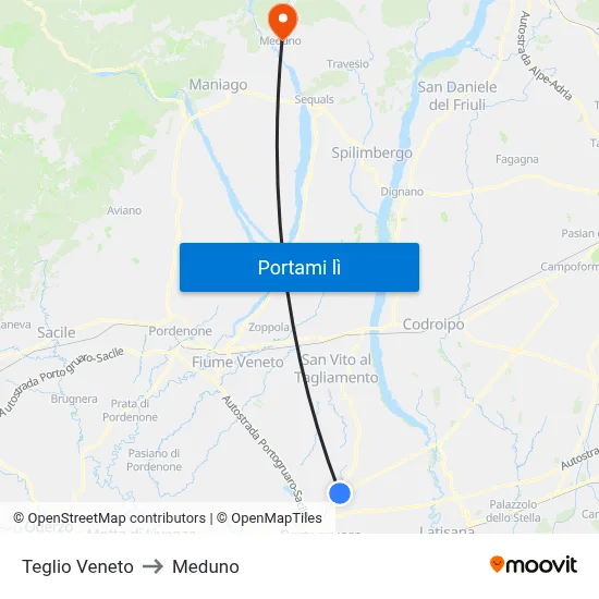 Teglio Veneto to Meduno map