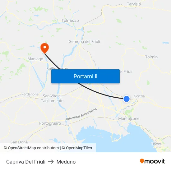 Capriva Del Friuli to Meduno map