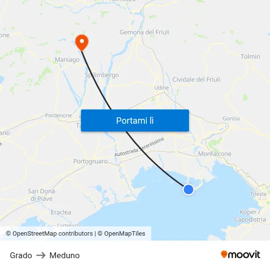 Grado to Meduno map