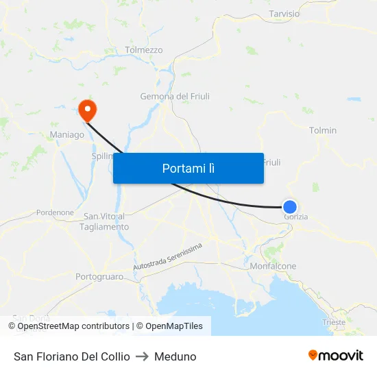 San Floriano Del Collio to Meduno map