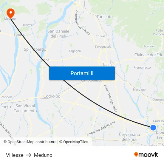 Villesse to Meduno map