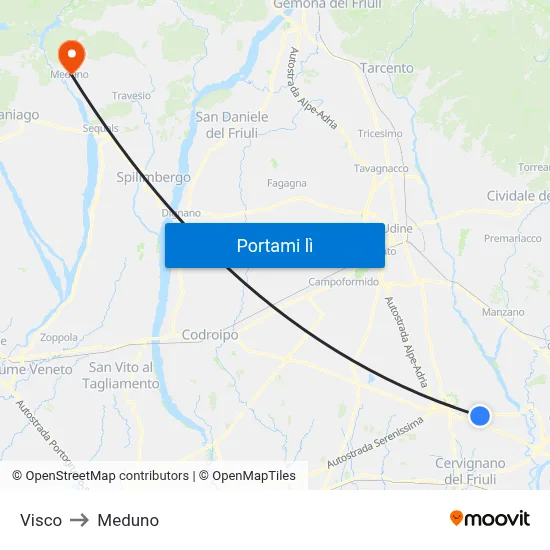 Visco to Meduno map