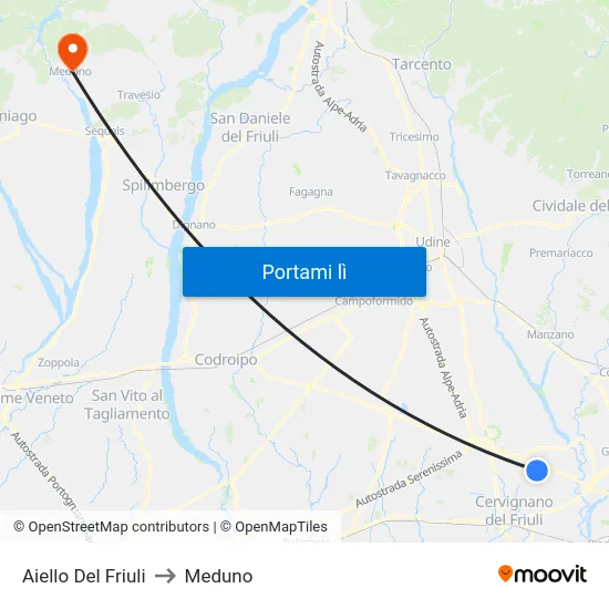 Aiello Del Friuli to Meduno map