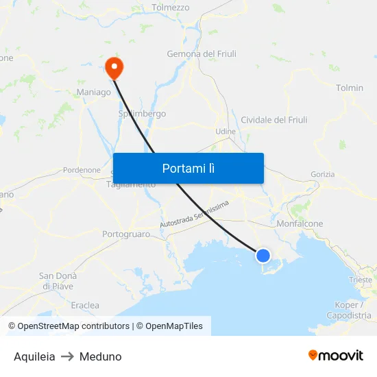 Aquileia to Meduno map