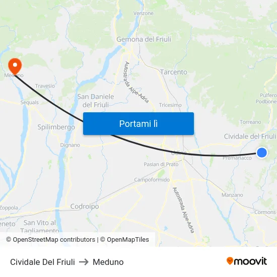Cividale Del Friuli to Meduno map