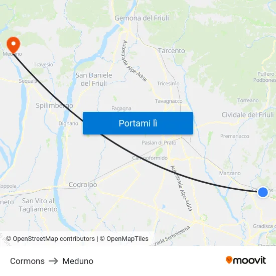 Cormons to Meduno map