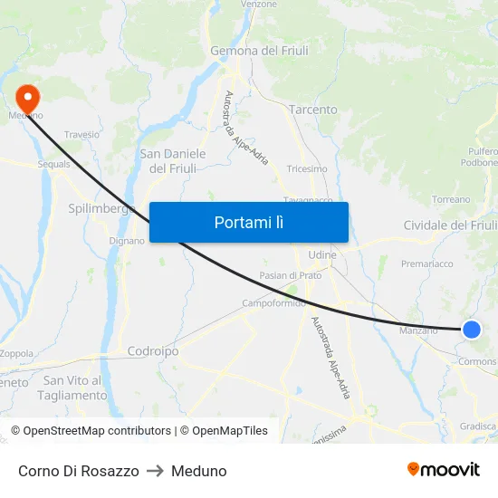 Corno Di Rosazzo to Meduno map