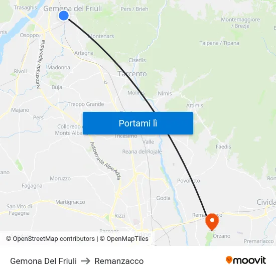 Gemona Del Friuli to Remanzacco map