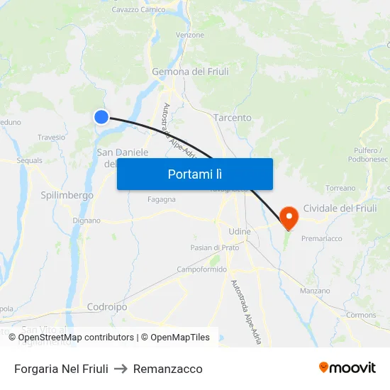 Forgaria Nel Friuli to Remanzacco map