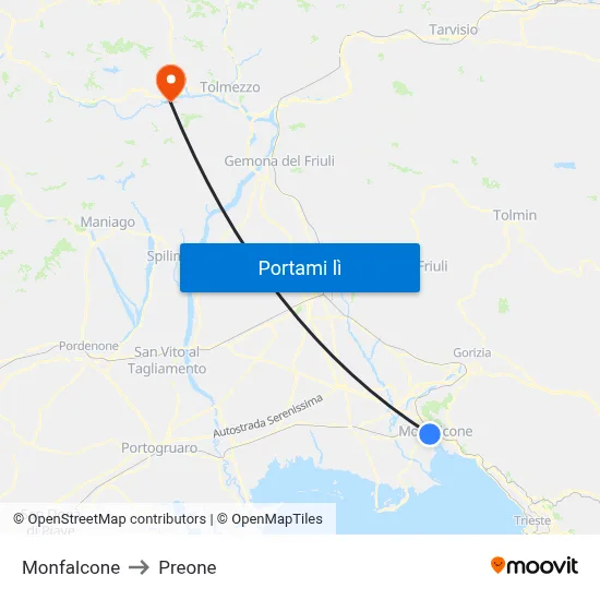 Monfalcone to Preone map