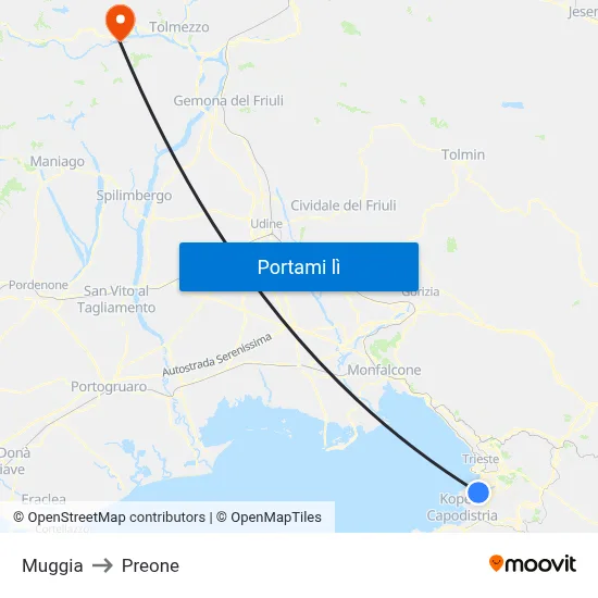 Muggia to Preone map