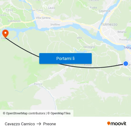 Cavazzo Carnico to Preone map