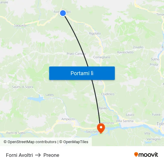 Forni Avoltri to Preone map