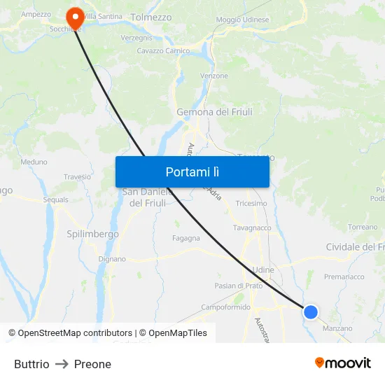 Buttrio to Preone map