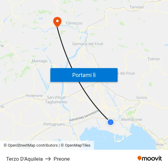 Terzo D'Aquileia to Preone map