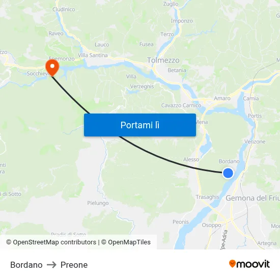Bordano to Preone map