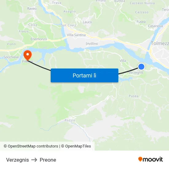 Verzegnis to Preone map