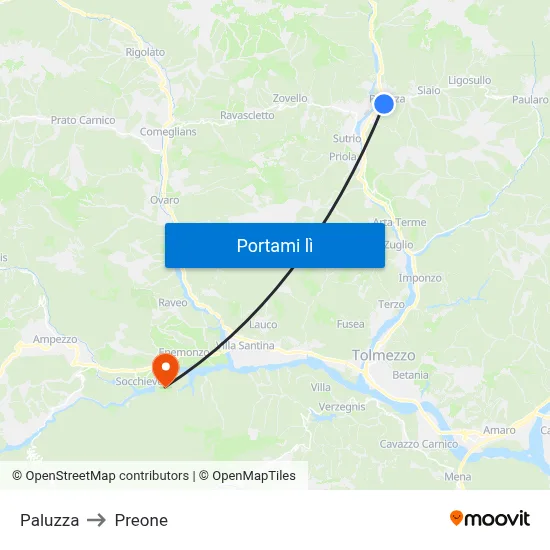 Paluzza to Preone map