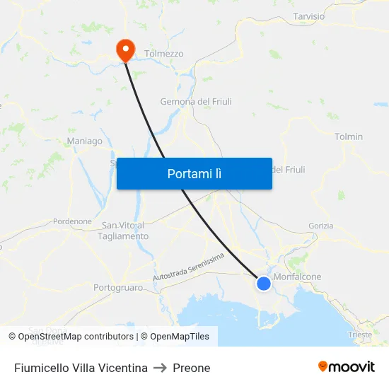 Fiumicello Villa Vicentina to Preone map