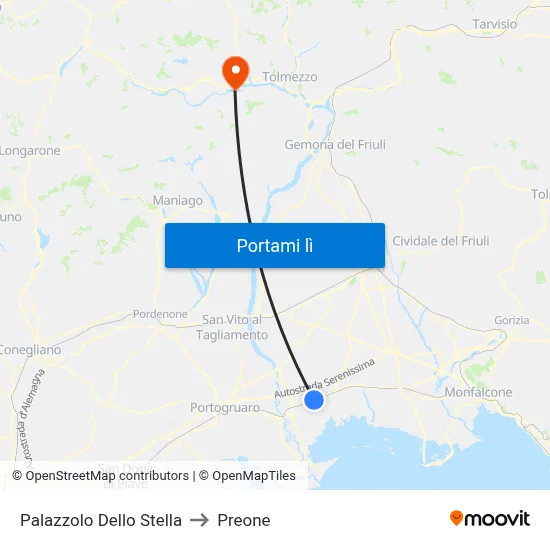 Palazzolo Dello Stella to Preone map