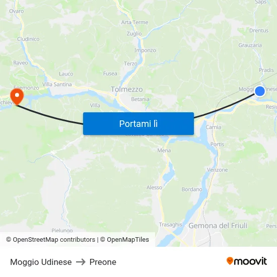 Moggio Udinese to Preone map